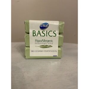 Dial Basics Hypoallergenic Bar Soap Bars Full Size 3 Pack New - 3.2 Oz Each